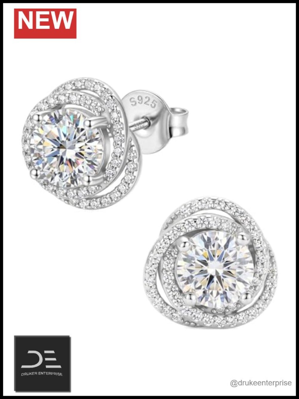Moissanite Stud Earrings 925 Sterling Silver Round Cut Lab Created Diamond